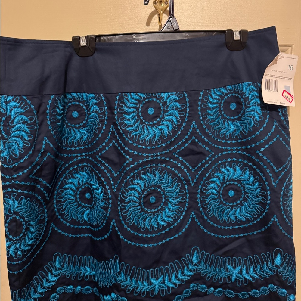 Liz Claiborne Dark Blue Skirt with Teal Embroidery